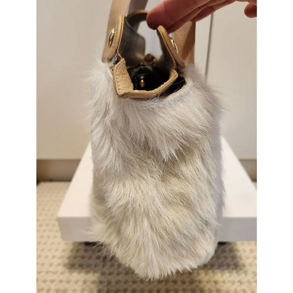 Kate Spade New York Faux Fur Shearling/Cream Leather Satchel Shoulder Bag $498